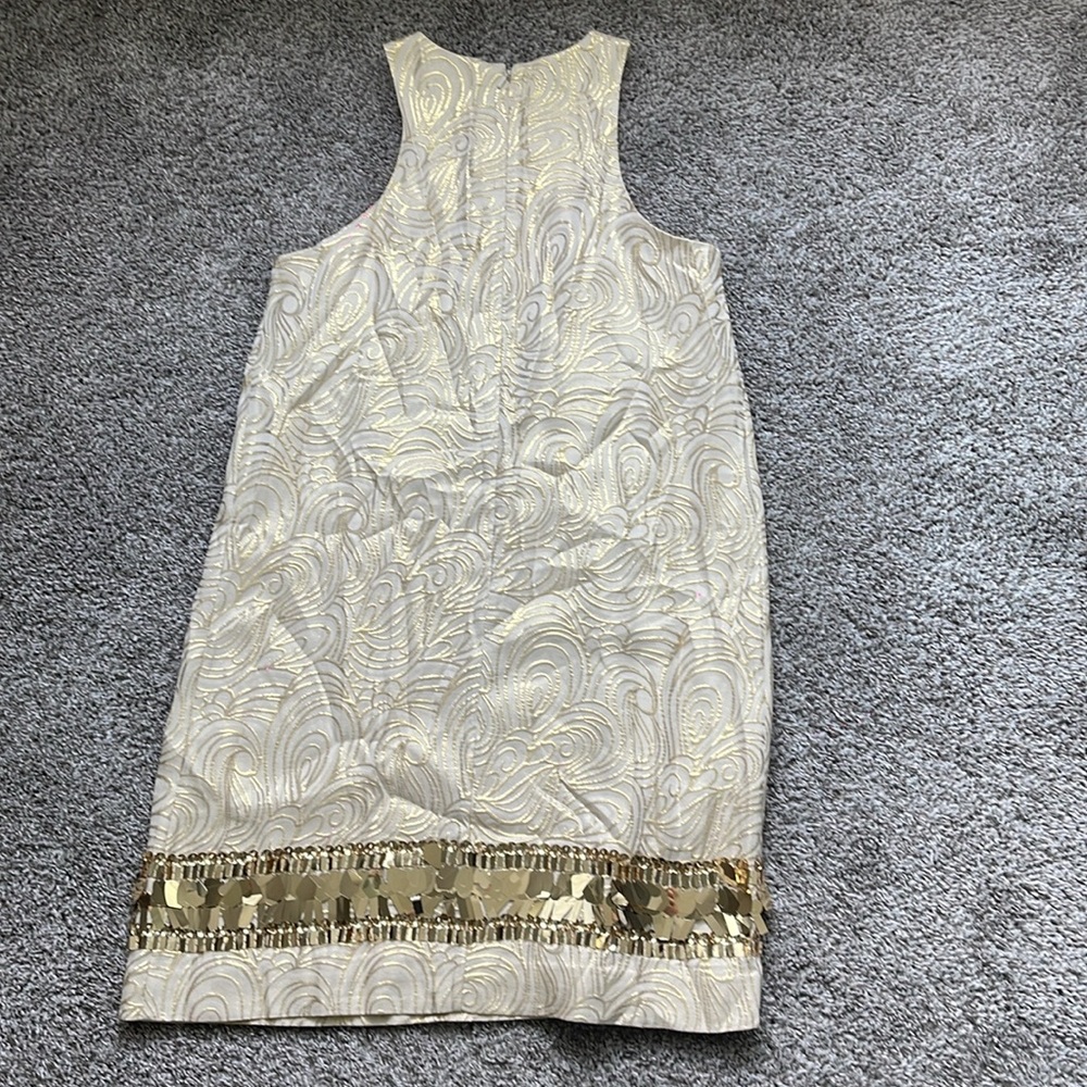 Lilly Pulitzer Diedra Dress In Gold Metallic Tidal Wave Jacquard XS - Picture 7 of 10